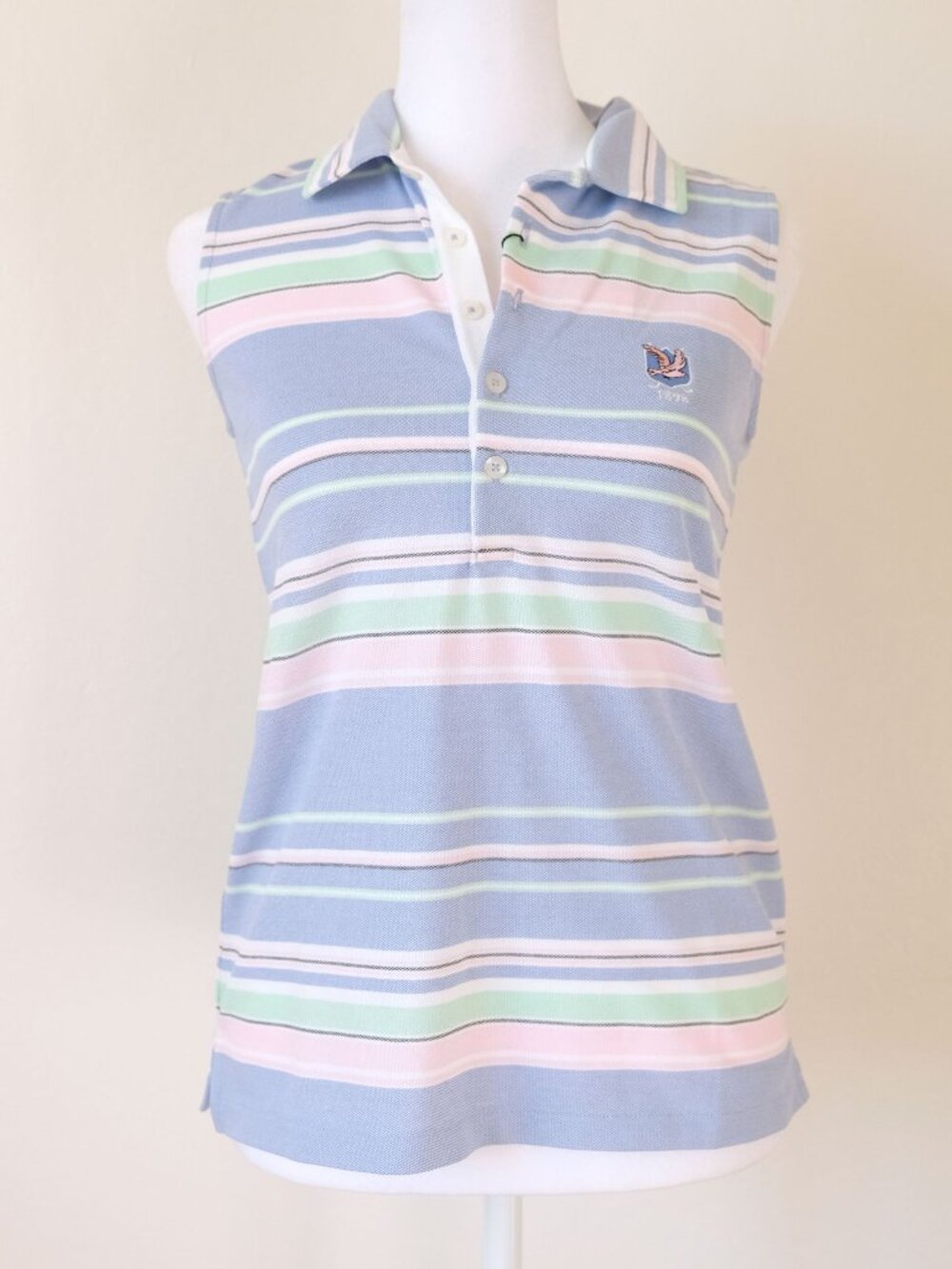 NWT Polo Golf Ralph Lauren, Sleeveless Pastel Stripe Polo Shirt, Size XS, Preppy